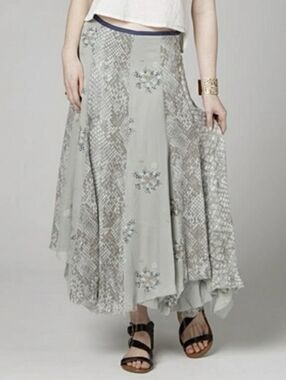 Free People Rock On Grey Combo Boho Patchwork Skirt